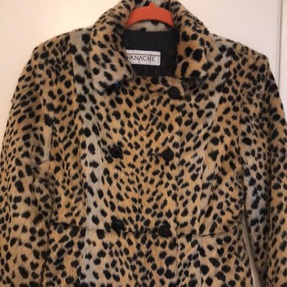 Panache Leopard Print Faux Fur Coat in Tan, Black, Cream - Picture 3 of 6